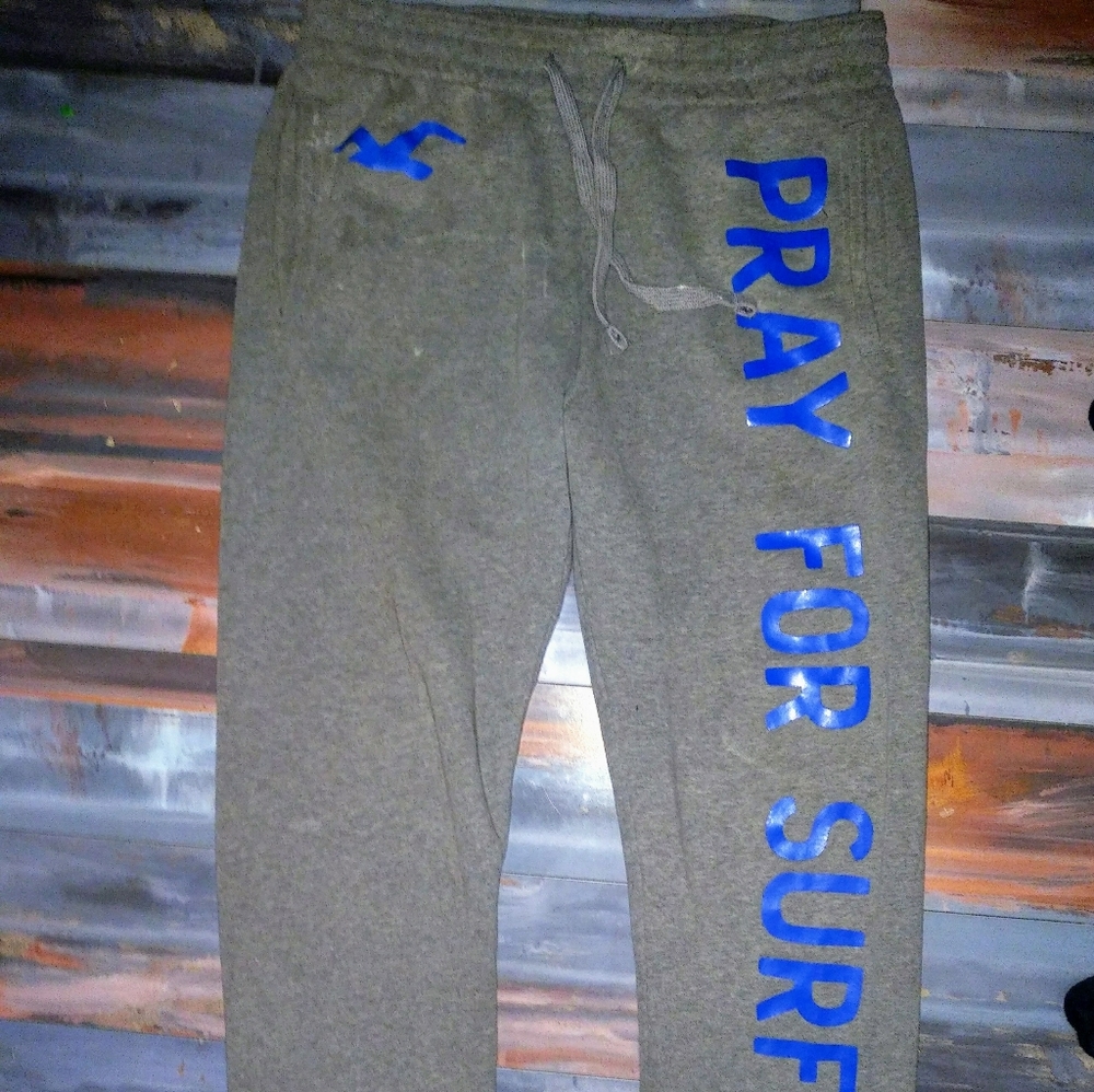 HOLLISTER Grey Sweatpants 'Pray for Surf' AF MED